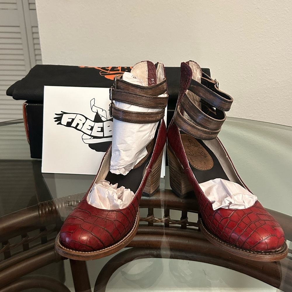 Freebird Red and Brown Strappy Heels